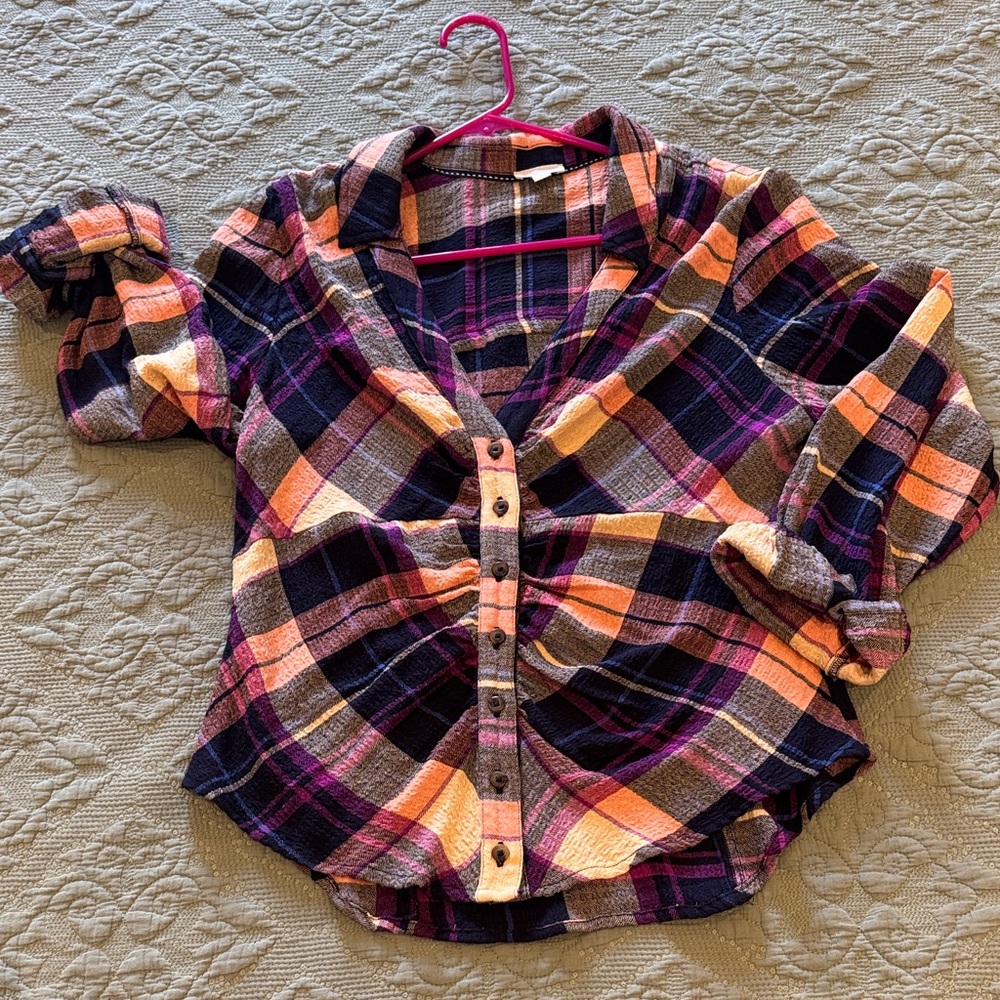 Pilcro women’s soft button down plaid top